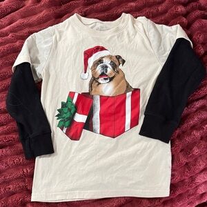 The Children's Place Cream and Black Bulldog Holiday Tee